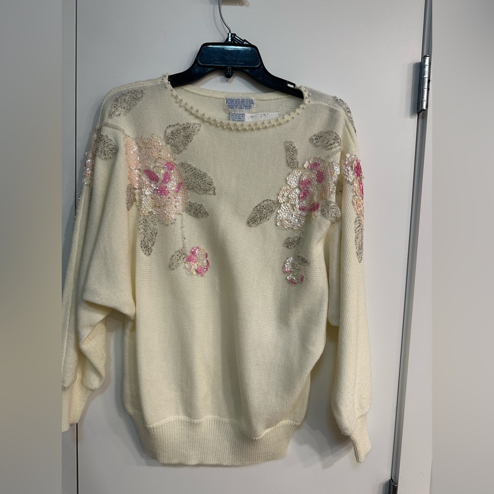 KROSHETTA Cream Floral Embellished Sweater